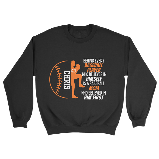 Baseball Parent Crewneck Sweatshirt in black with orange text