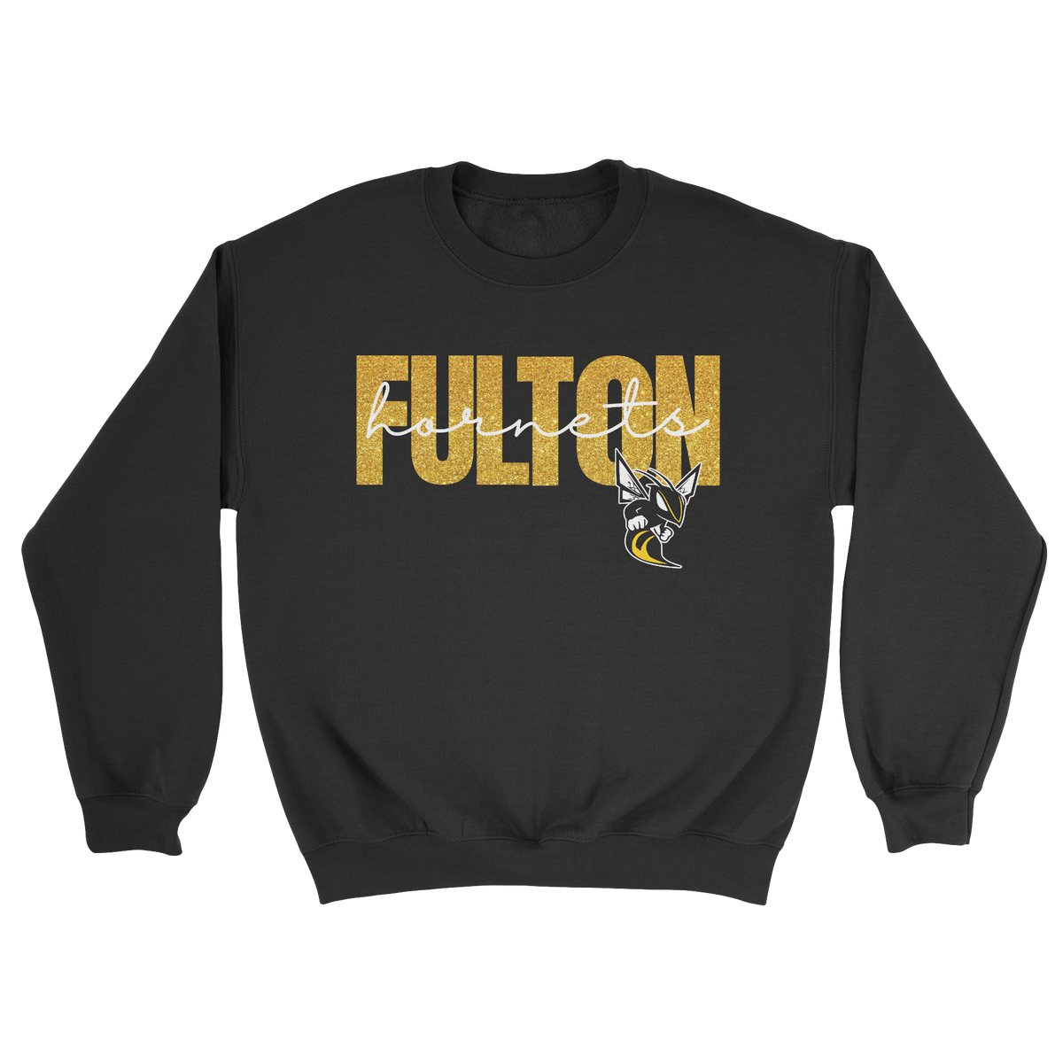 Glitter Fulton Hornets Crewneck Sweatshirt in black