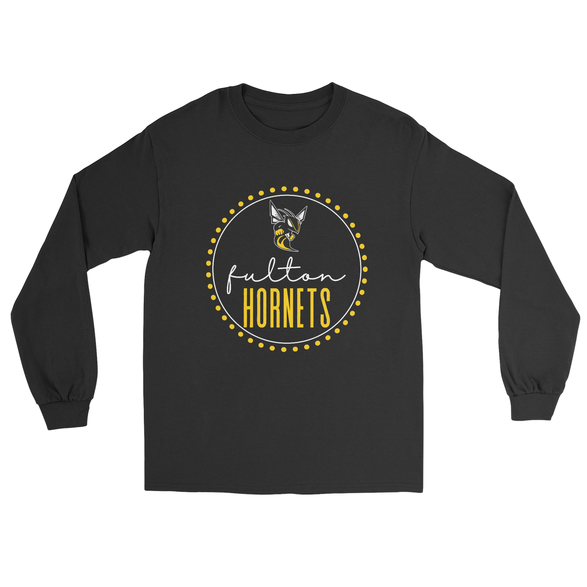 Polka Dot Fulton Hornets Long Sleeve Tee in black
