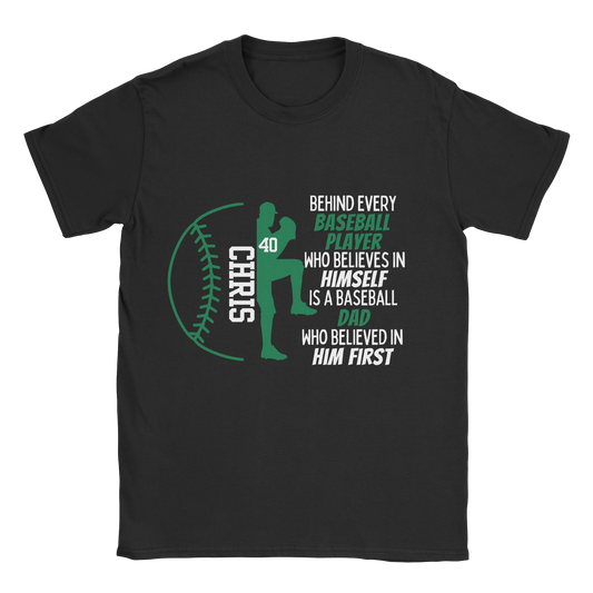 Baseball Parent T-shirt in black with green text