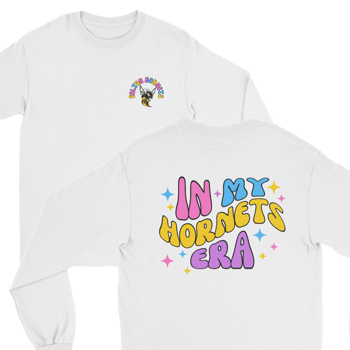 In My Hornets Era Lone Sleeve Tee in pink, purple, and blue