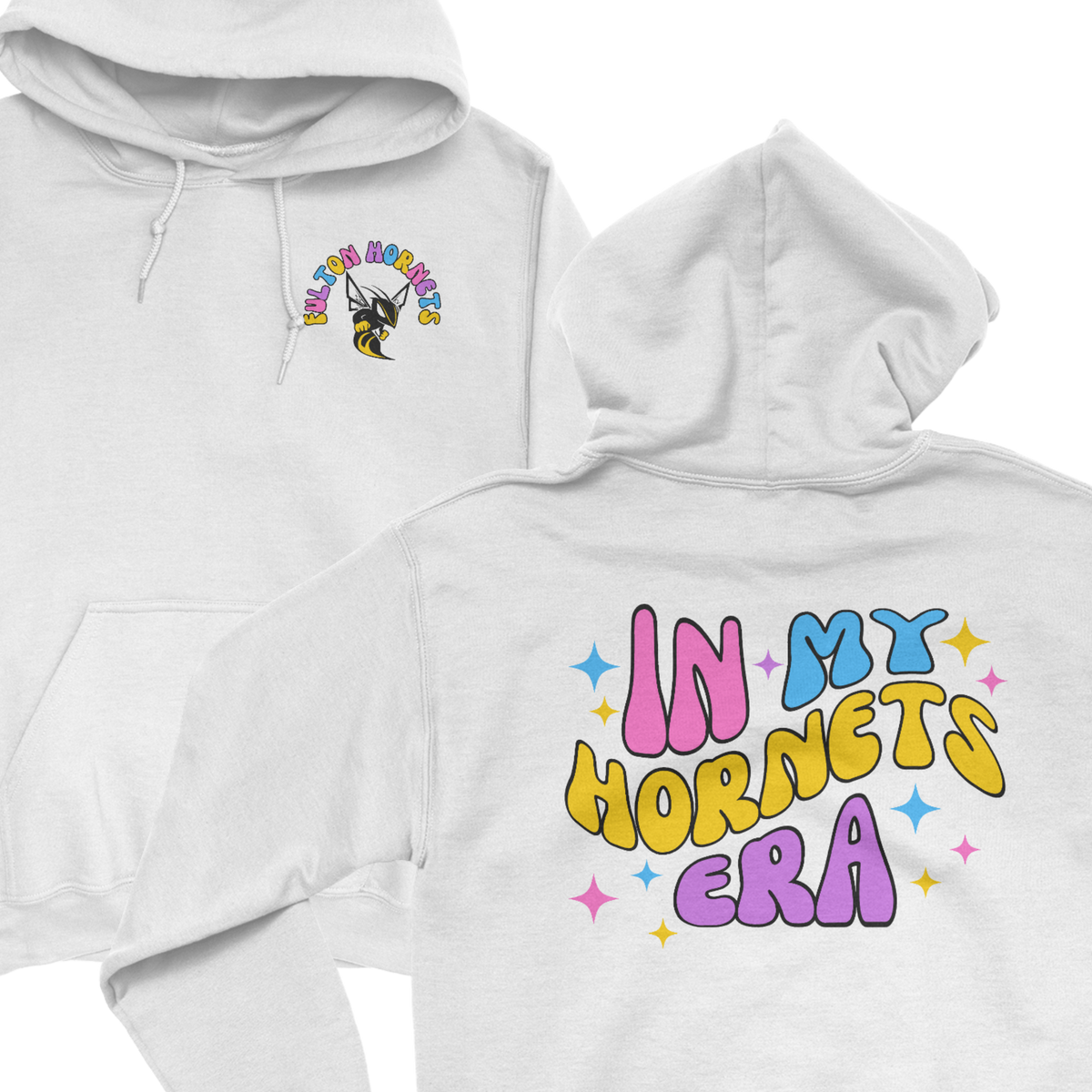 In My Hornets Era Hooded Sweatshirt in pink, purple, and blue 