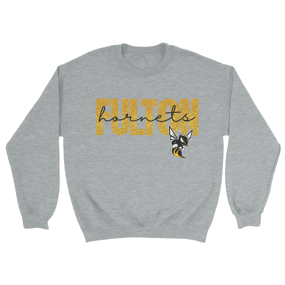 Glitter Fulton Hornets Crewneck Sweatshirt in gray 