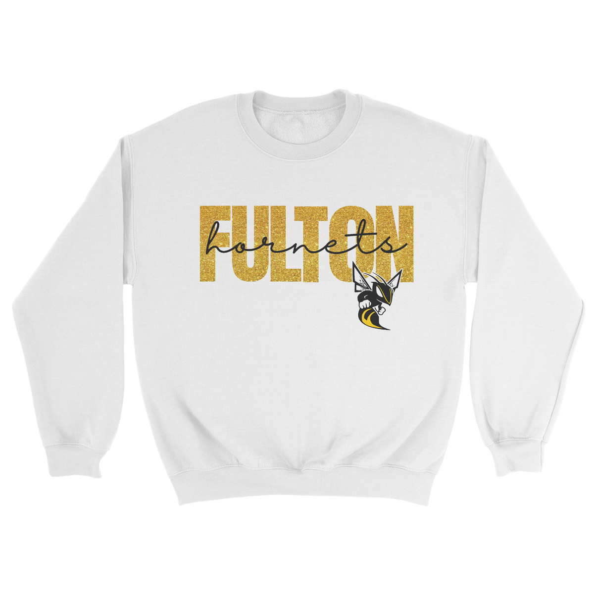 Glitter Fulton Hornets Crewneck Sweatshirt in white 