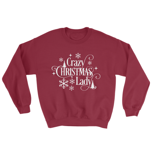 Crazy Christmas Lady Crewneck Sweatshirt in Antique Cherry Red