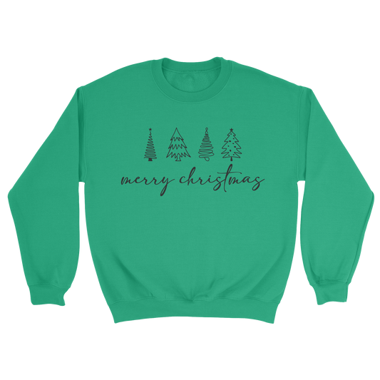 Merry Christmas Trees Crewneck Sweatshirt in Irish Green