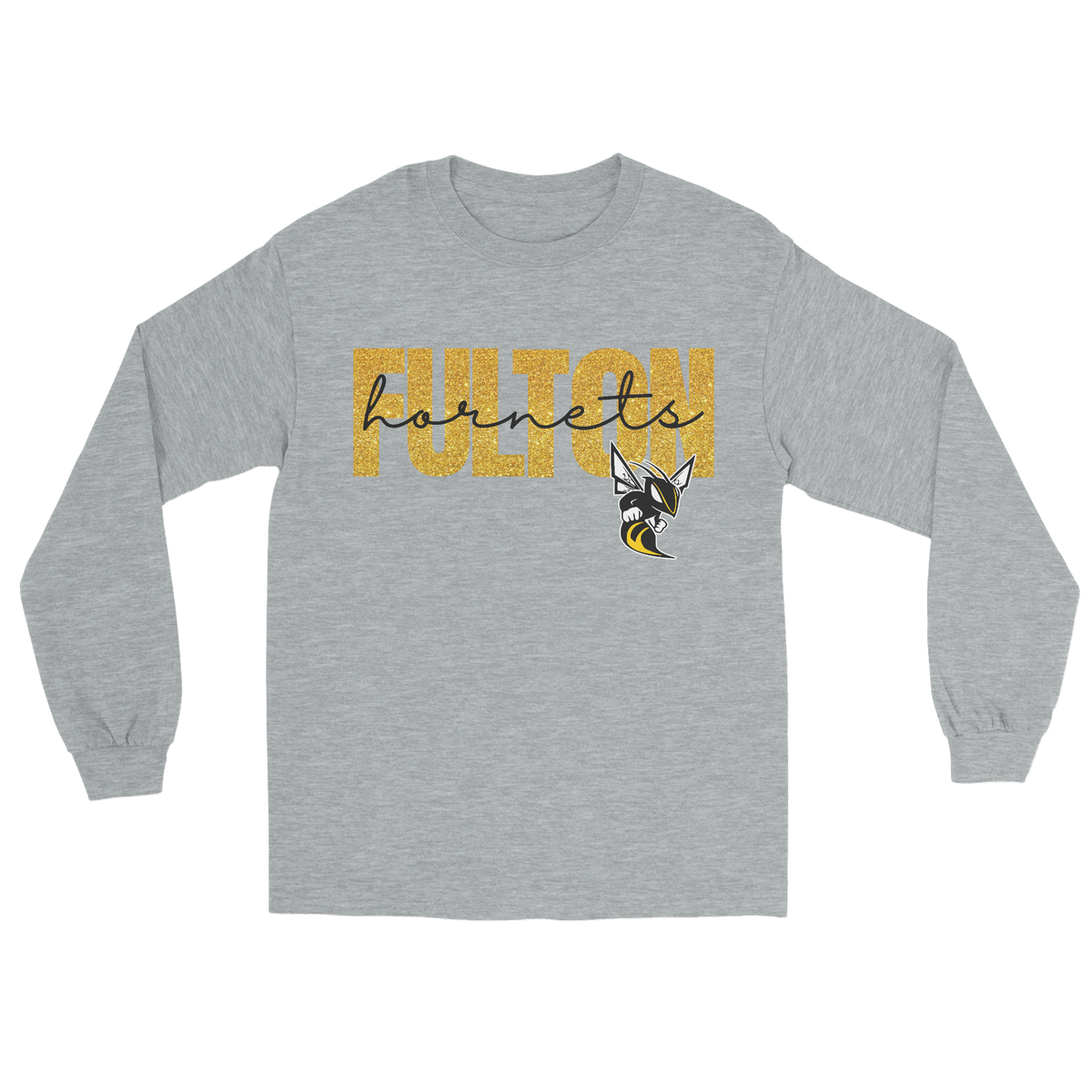 Glitter Fulton Hornets Long Sleeve Tee in gray 