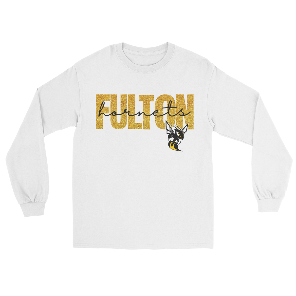 Glitter Fulton Hornets Long Sleeve Tee in white 